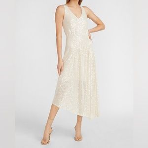 Express Sequin V-Neck Midi Dress - Cream